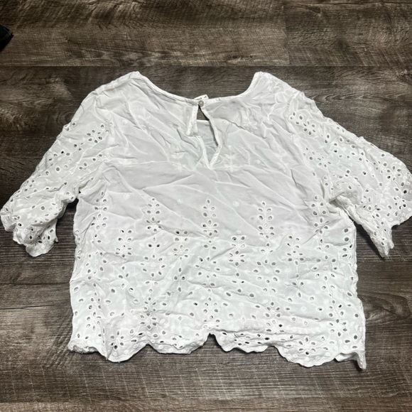 Japna White Lace Short Sleeve Shirt Size Large - Picture 7 of 7